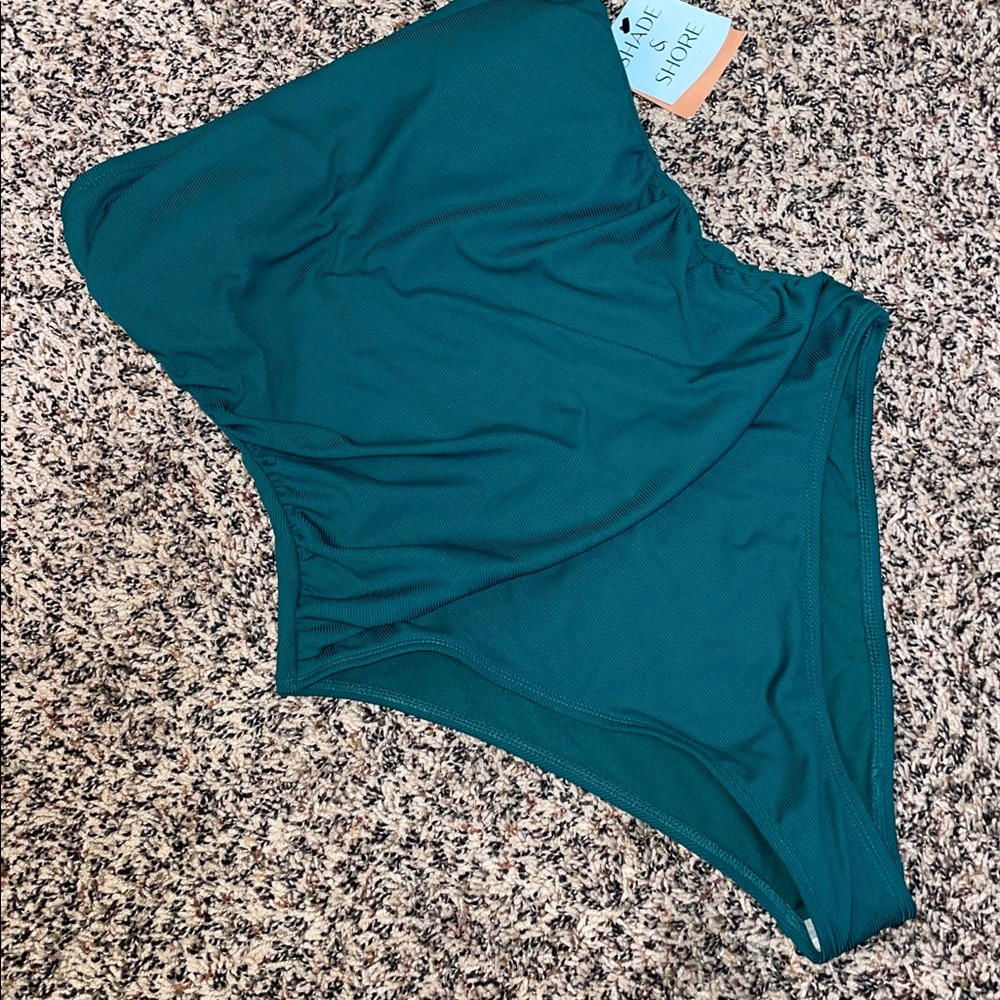 Shade & Shore Ribbed Strapless High Leg Cheeky Swimsuit Size M (8-10) | NWT - Picture 2 of 5